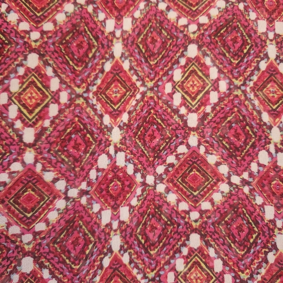 LuLaRoe Monroe Kimono Pink Multi-Color Chiffon Geometric Ivory Fringe Large - Picture 6 of 8